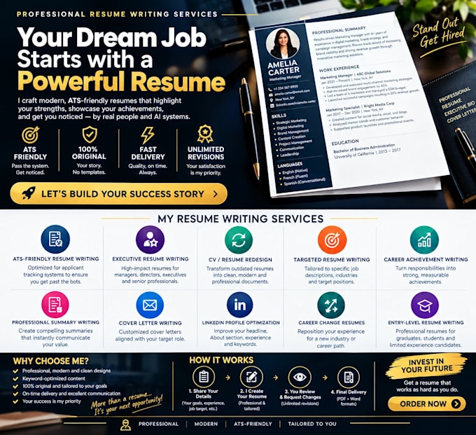 write an ats optimized resume CV and cover letter