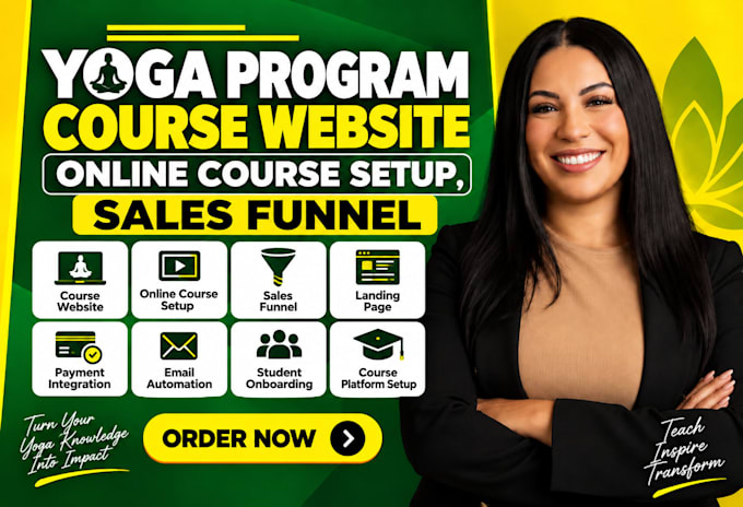 build yoga program course website, online course setup, lead generation