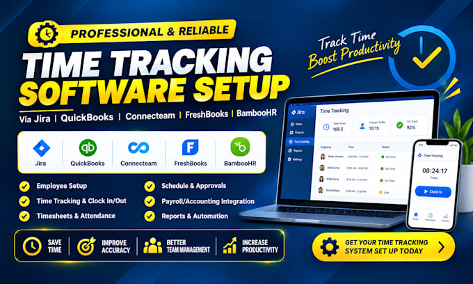 setup time tracking software via jira quickbooks connecteam freshbooks bamboohr