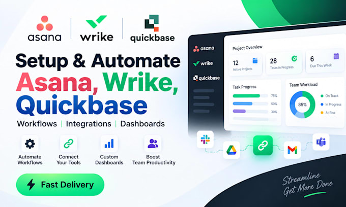 setup and automate asana, wrike, quickbase workflows integrations and dashboards