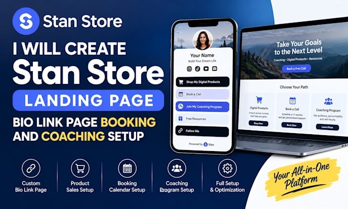 create stan store landing page bio link page booking coaching setup