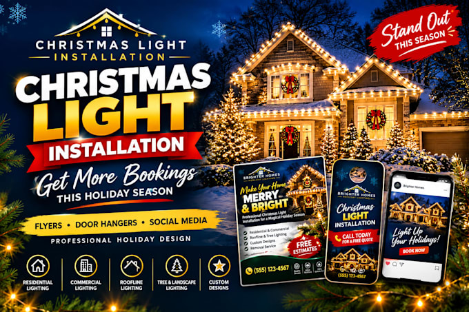 design a christmas light installation flyer or door hanger
