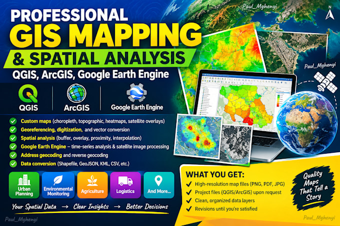 do professional gis mapping and spatial analysis using qgis, arcgis, and gee