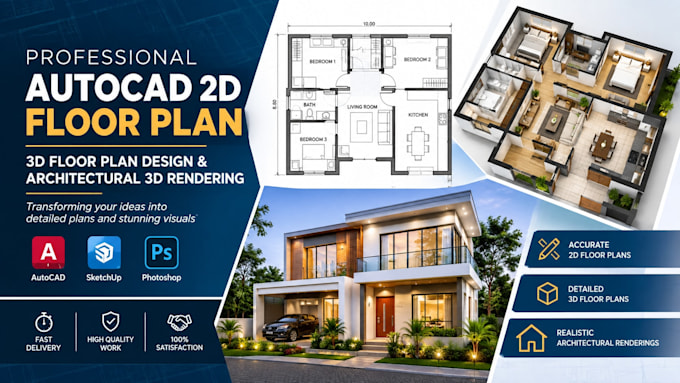 do autocad 2d floor plan 3d floor plan design and architectural 3d rendering