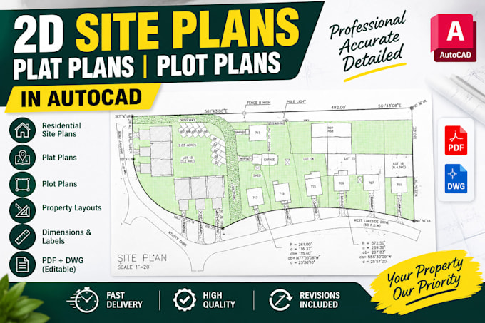 draw site plans plot plans plat plans permit drawings in autocad