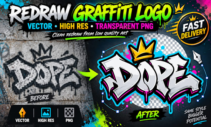 redraw graffiti logo as vector high resolution transparent png