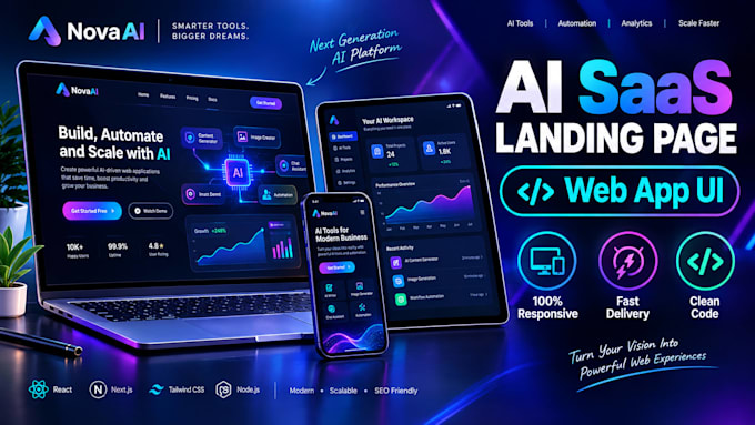 design and develop modern ai saas landing page or web app UI