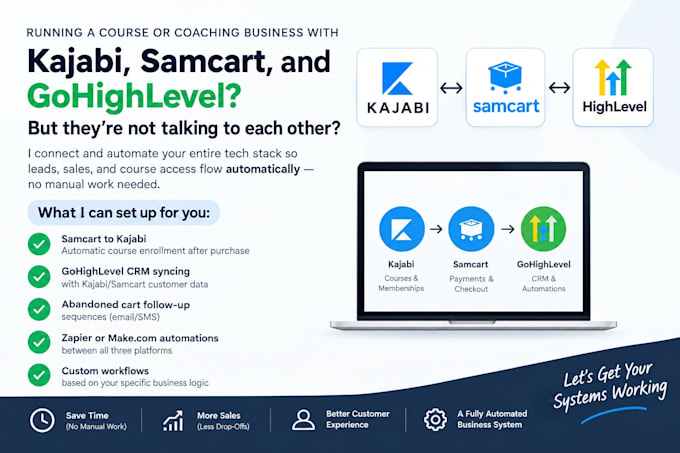 setup gohighlevel, kajabi, samcart automation and integration