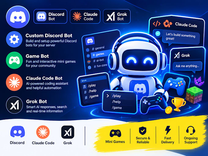 develop custom discord bot game bot with claude code mini game bot grok bot