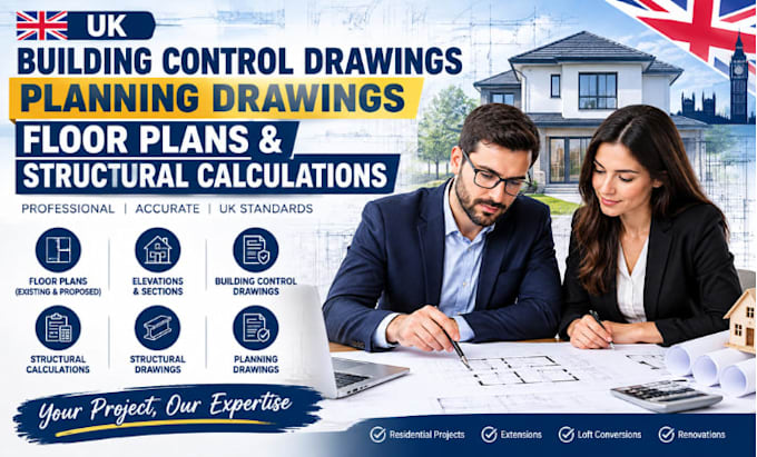 do UK building control drawings, structural calcs floor plan and planning plans