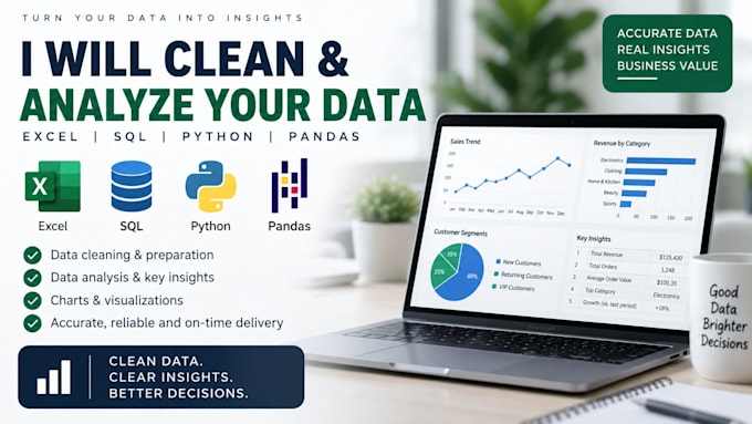 clean and analyze your data using excel, sql and python