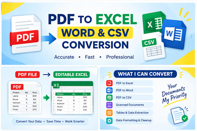 convert PDF to excel, word or CSV accurately