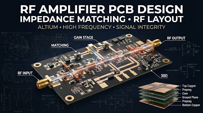 design rf amplifier module pcb with impedance matching and rf layout