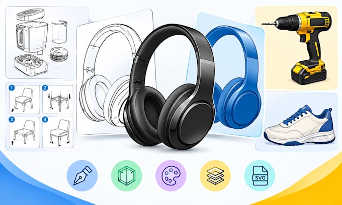 create product illustration, line art, vector drawing and technical design