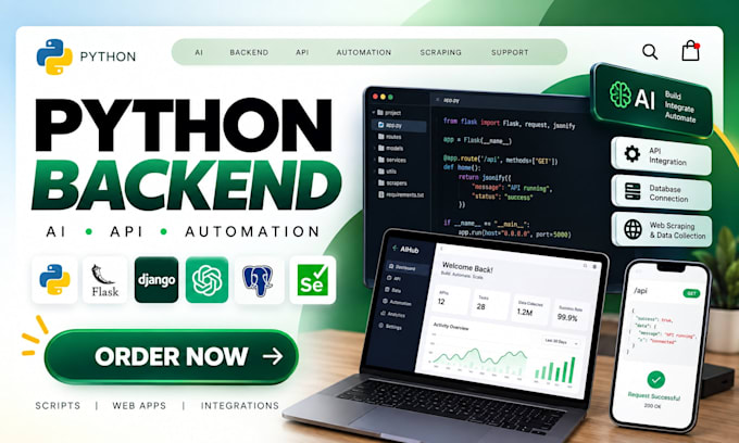 develop ai python flask django backend API web app scraping automation