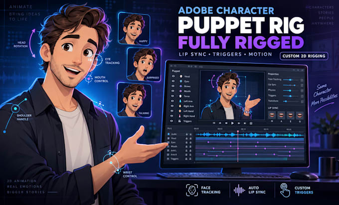 create realistic adobe character animator puppet rig for 2d animation