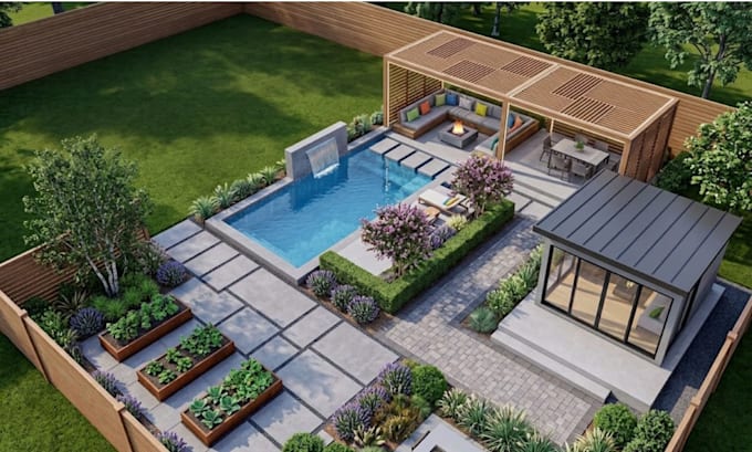 do backyard landscape design, garden, patio, terrace floor plan and master plan