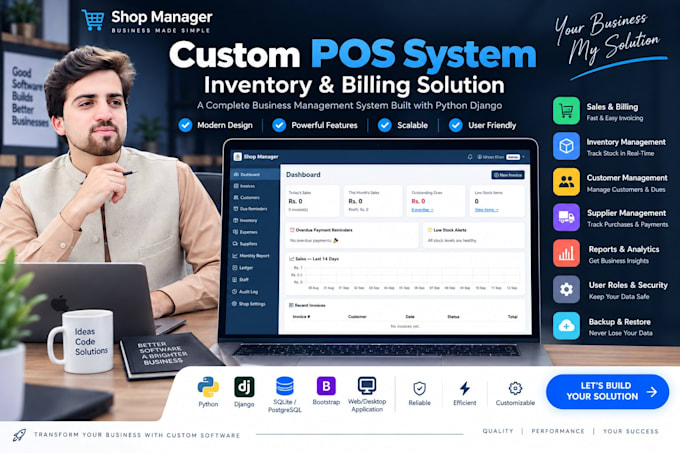 develop a custom pos inventory and billing system using python django