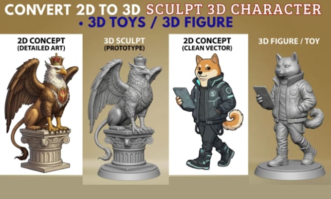 sculpt custom 3d model character, 2d to 3d model, toys, 3d print ready models