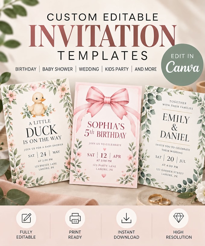 design custom editable invitation templates for any event