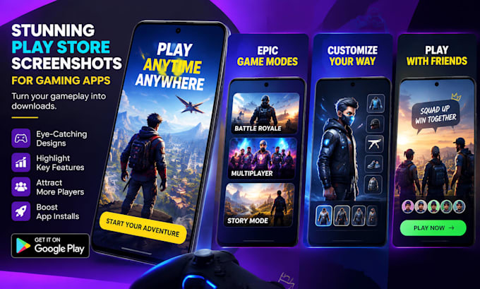 design google play store screenshots for gaming apps