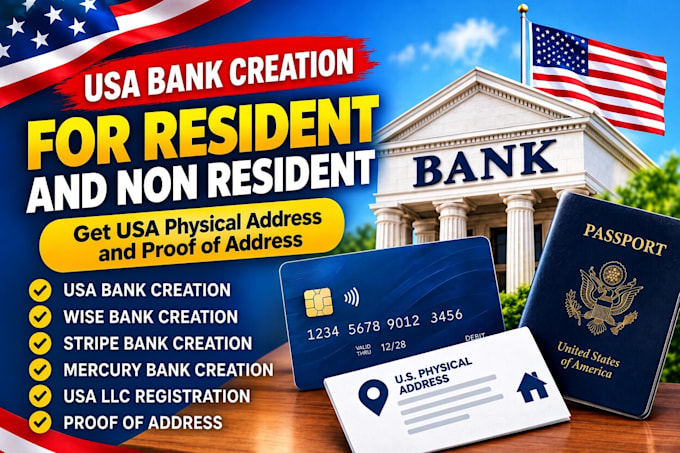 create mercury, wise, stripe get US physical address and proof address