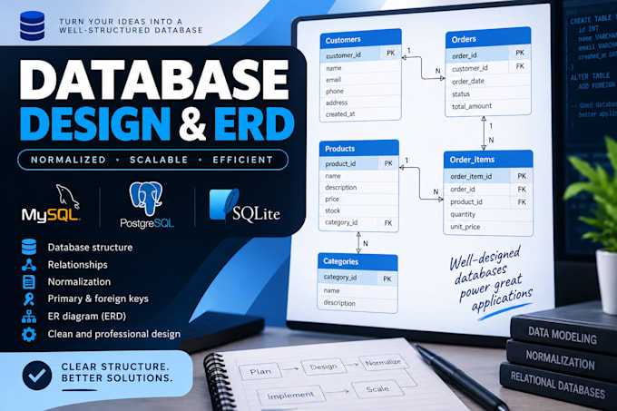 design a normalized sql database and erd
