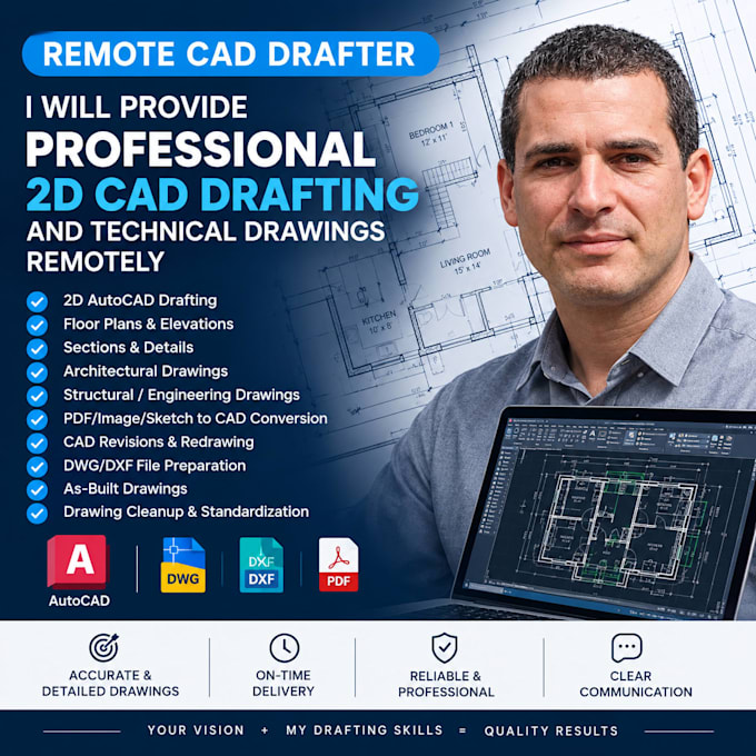 provide professional 2d cad drafting and technical drawings remotely