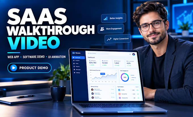 create a saas demo video, software walkthrough, product demo and UI animation