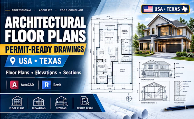 create texas architectural floor plans and permit ready drawings