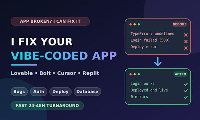 troubleshoot and fix your vibe coded apps and websites