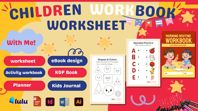 create children workbook, educational worksheet activity book and KDP books