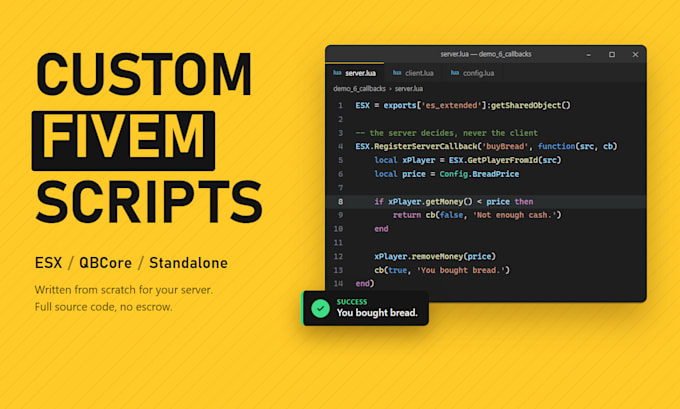 create custom fivem scripts for esx and qbcore servers