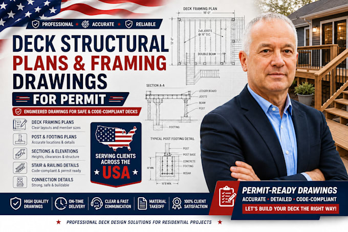 design deck structural plans and framing drawings for permit