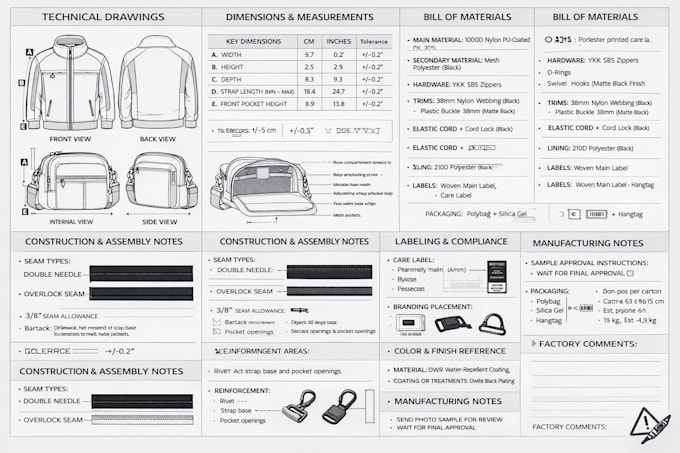 create tech pack for manufacturing and apparel production