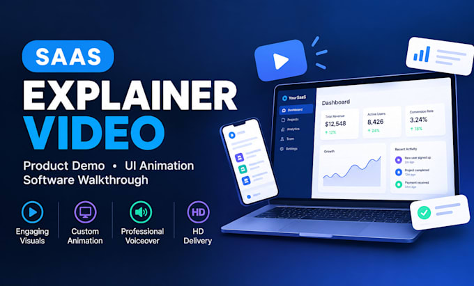 create saas explainer video, software demo, product walkthrough and UI animation