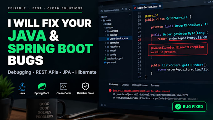 fix your java spring boot bugs, errors and backend issues