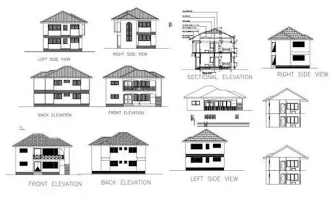 create detailed house elevation and architectural section drawings