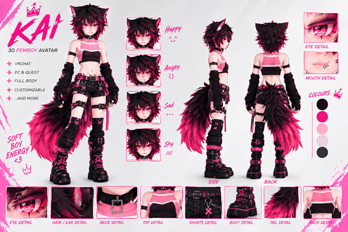 create custom furry vrchat avatar sfw fursona vtuber anime, vrc avatar model
