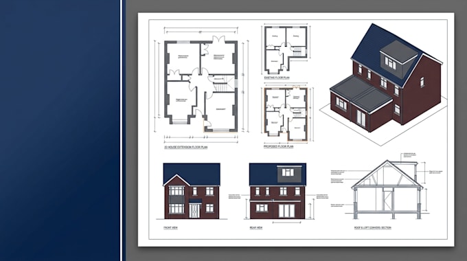 draw UK house extension and loft conversion planning drawings