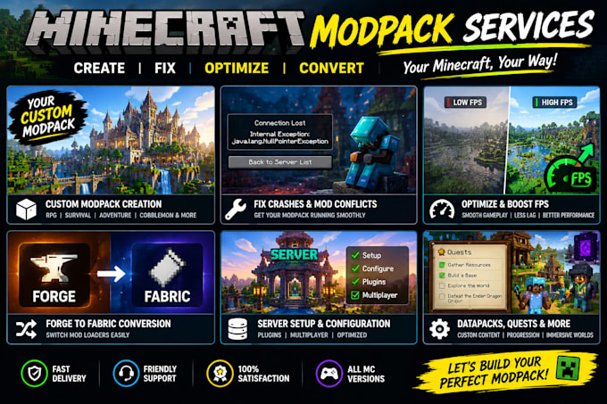 create custom minecraft modpacks fix crashes boost fps forge fabric