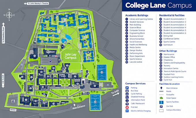 design 2d 3d campus maps, university maps, wayfinding and facility map plans