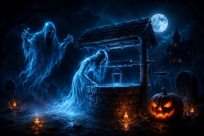 create spooky halloween hologram animation vj loop and haunted projection effect