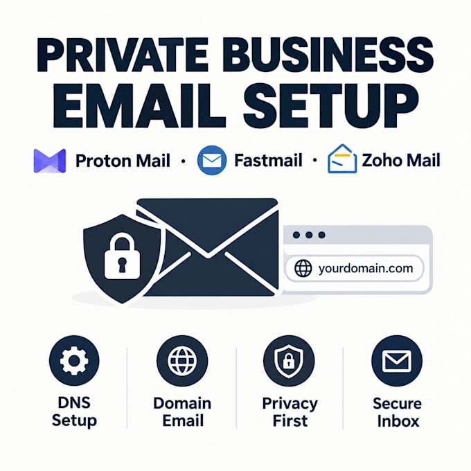 setup privacy focused business email using proton mail, fastmail or zoho mail
