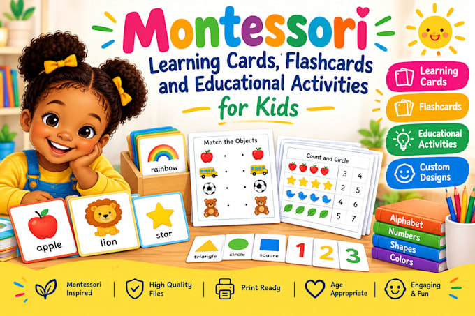 create montessori educational flashcards, learning cards and kids activities