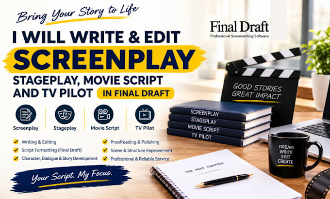 write and edit screenplay, stageplay movie script and TV pilot in final draft