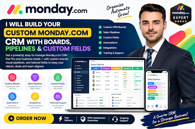 build a custom monday com CRM with boards, pipelines and custom fields
