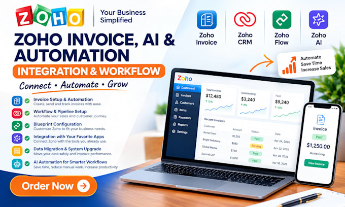 zoho invoice zoho ai automation integration pipeline worflow blueprint migration