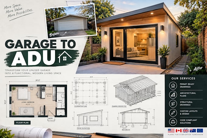 design an adu garage conversion drawing package
