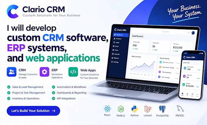 develop custom CRM software, erp systems, and web applications